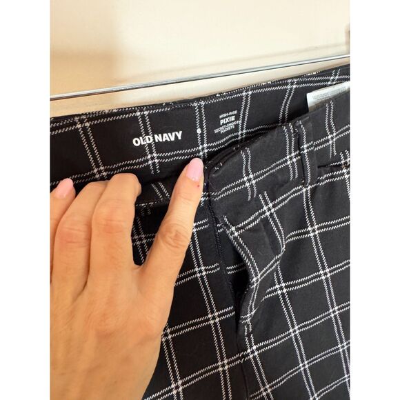 Old Navy Pixie Pants Size 6 Black White Windowpane High Rise Slim Ankle Career - Picture 3 of 6